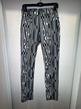 Moschino Black and White Vertical Stripe Pants with Subtle Color Accents